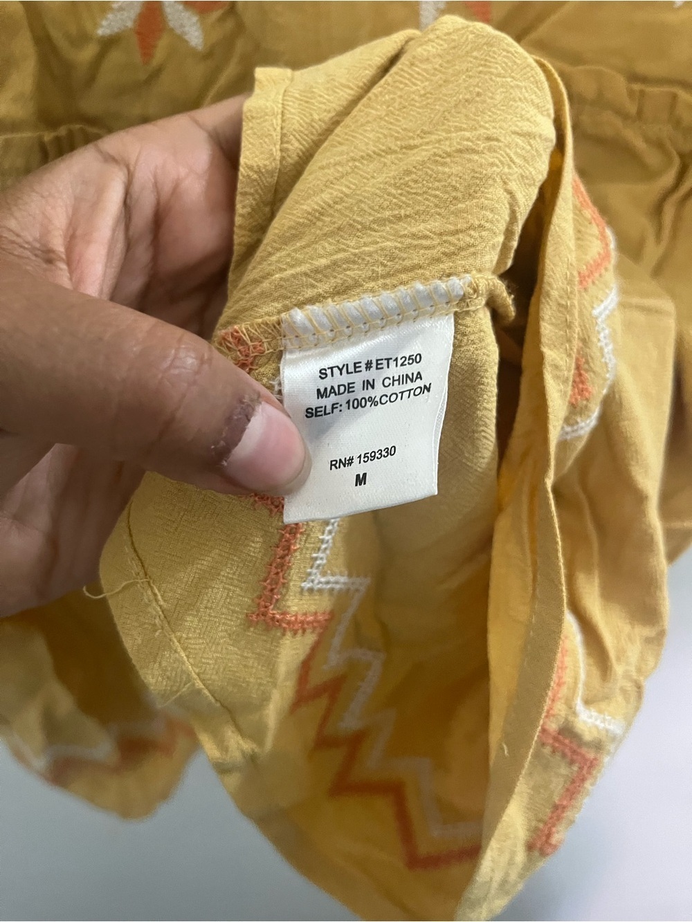 Heyson  Mustard Yellow Embroidered V-Neck Peasant Tunic - Picture 4 of 4